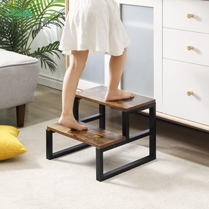 Tabouret moderne Wayon à deux niveaux en bois brun avec structure en métal noir pour salon, chambre et cuisine - Product Image 5