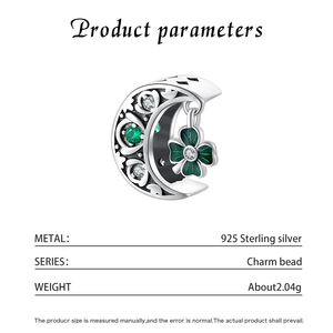Abalorio Colgante de Plata S925 con Luna Creciente Hueca, Trébol Esmaltado y Circonita Verde, Estilo Vintage, para Pulsera de Cadena de Serpiente, Regalo para Mujer - Product Image 5