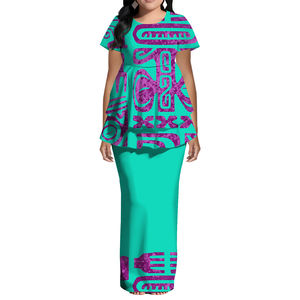 新着レディース半袖カジュアルロングドレスOネックドレスカスタムSamoan Puletasiドレスハワイアンスタイルフリルドレス<span class=keywords><strong>2</strong></span>個入り - Product Image 1