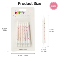 Venta al por Mayor de 6 Velas de Cumpleaños con Puntos Azules y Rosas, Velas Finas de Cera de Parafina con Soportes para Fiestas y Celebraciones