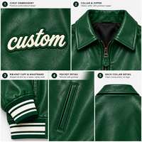 Veste de baseball en cuir vert pour homme, personnalisée OEM ODM, brodée, style streetwear, fermeture éclair, veste bomber