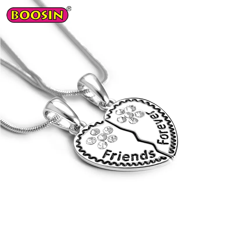 Necklace Pendant Best Friend Necklaces BFF Friendship Rhinestone Broken Heart Pendant Necklace Set