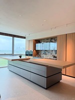Meja Bar Minimalis dengan Fungsi Soket Kompor Induksi Pabrik - Pulau Kabinet Dapur Modern Kustom