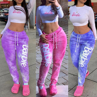 Tie Dye Letter Print Mode Streetwear Pink Joggers Damen Kordel zug Jogging hose Sport bekleidung Frauen Jogging hose