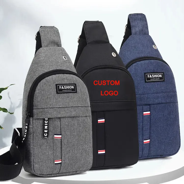 Custom Logo Earphone Hole Waterproof Sport Shoulder Sling Crossbody Men Chest Pack Bag Men Sling Bag Free Sample