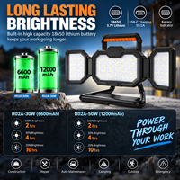 Lampe de travail LED portable rechargeable 30W 50W, 3 panneaux, trépied pliable, éclairage de chantier USB C pour la construction