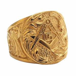 Freemason <b>Ring</b> Shield Shape Titanium Steel Men's Retro Punk Style Jewelry Gift Silver Gold 29045 - Product Image 4