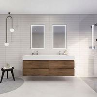 Meuble de salle de bain en bois massif en gros d'usine, double vasque, meubles de salle de bain avec deux miroirs