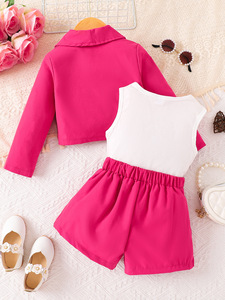 Costume trois pièces en denim de coton rose pour filles, veste blanche, short, style étranger doux pour enfants de 7 ans, respirant, costume de fête - Product Image 2