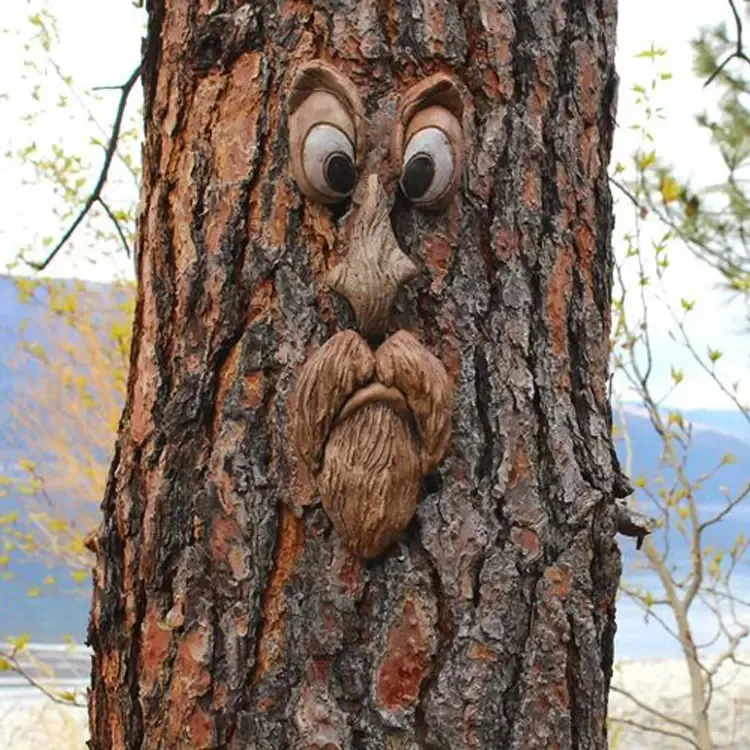 Hot smorfia facial tree hugger bark ghost face tree decorazioni artificiali per statue da giardino sculture all'aperto