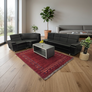 Tapis Kilim noué à la main de la collection Ocean Art, motif médaillon rouge, en laine/coton, épais, à poils longs, rectangulaire, à rayures, lavable - Product Image 4