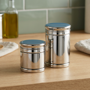 Stainless Steel Spice <b>Containers</b> Round Airtight Food Storage Jars Minimalist Design Polished Finish - Product Image 6