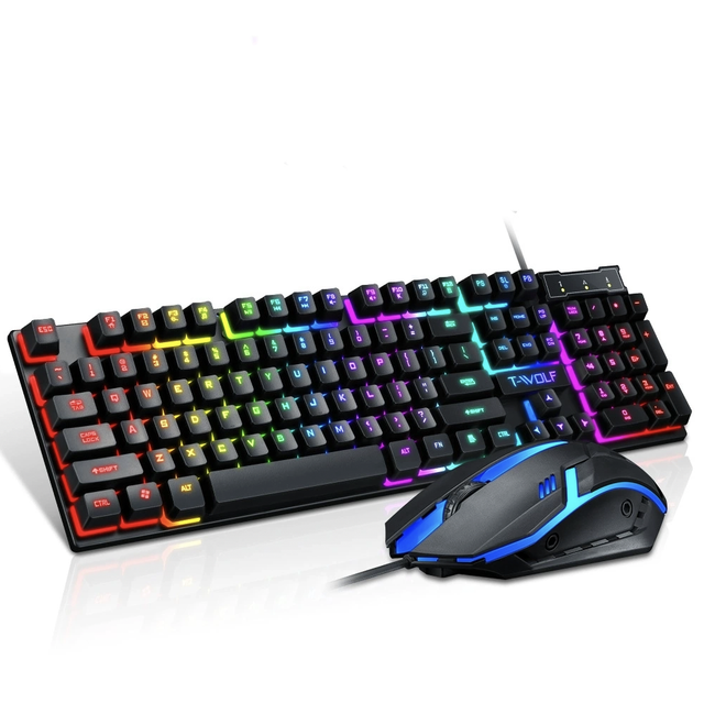 Hot Sale RGB Backlit USB Wired Gaming Keyboard and Mouse Combo with 3 Keys Support Mechanical Switches 1000 DPI-in Stock
