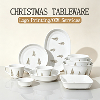 Vaisselle de Noël américaine, design gaufré arbre de Noël d'hiver, assiettes, bols, tasses durables, ensemble de vaisselle en céramique mignon