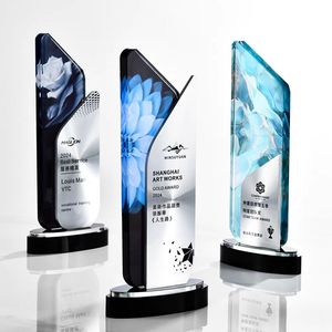 HDW Usine En Gros De Luxe Trophées Médailles Plaques Personnalisé <span class=keywords><strong>Youtube</strong></span> Trophée En Verre De Cristal Avec Base Noire - Product Image 5