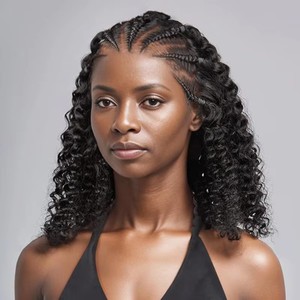 Letsfly Hair Jerry Curly with Braids 200% Density Pre-plucked Natural Hair 13x4 Lace Frontal Wigs 10-16 Inches Human Hair - Product Image 1