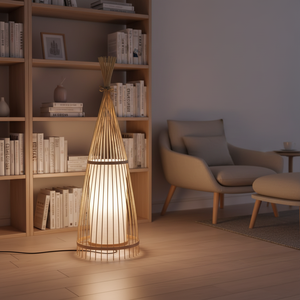 Lámpara de Pie Moderna de Estilo Coreano con Pantalla Tejida, Lámpara de Bambú para Decoración de Habitaciones de Hotel - Product Image 3