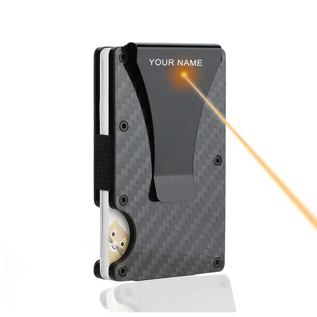 กระเป๋าสตางค์คาร์บอนไฟเบอร์สำหรับผู้ชาย,กระเป๋าเงินอะลูมิเนียมแบบบางเรียบบางบล็อก RFID สินค้าปี2022