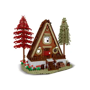 031071 1689 cái/bộ tam giác biệt thự rừng cabin bằng gỗ với đèn khối xây dựng đồ chơi giáo dục trẻ em Quà tặng sinh nhật