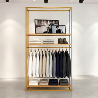 Armoire de présentation de vêtements haute en métal noir avec étagères, tringle de suspension et rebord photo, export