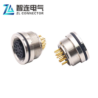 Conector de Panel Frontal M16 de 2 Pines a 19 Pines Hembra para PCB, Conector de Montaje Trasero con Cable para Soldar