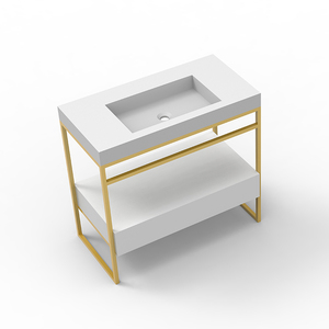 Chêne imitatif mural moderne salle de bain luxe vanité évier lavabo armoire Combo pour petit espace - Product Image 5
