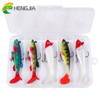 Lot de 5 leurres souples en gros/boîte, 8 cm et 10 cm, kit de leurres souples à tête plombée et queue de pagaie pour la pêche au brochet et au perch