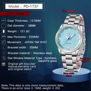 PAGANI DESIGN PD1731 38MM Men's Quartz Watches PD1731 VH31 Mov Classic Fashion Stainless Steel Sport Waterproof <b>Clock</b> Reloj - Product Image 6