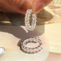 CAOSHI Boucles d'oreilles de luxe pour femmes, pavées de princesse, carrées, en cristal de zircone, avec cercle, pour mariage, plaqué argent