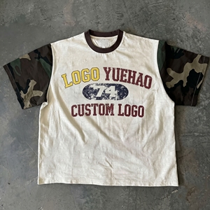T-shirt mimetica da uomo a maniche corte girocollo, stile streetwear, pesante, estiva, con colletto spesso - Product Image 1