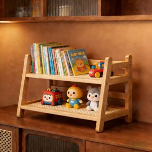 Doğal Bambu Çift Katlı Depolama Rafı, Havalandırmalı Delikli Raflar ve Sağlam A-Çerçeveli, Ev Ofisi İçin - Product Image 3