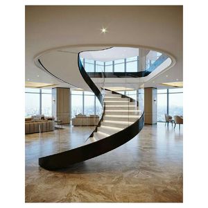 ACE Pasamanos de barandilla personalizados Villa prefabricada Escalera curva de madera de hierro forjado Apartamento interior moderno - Product Image 3