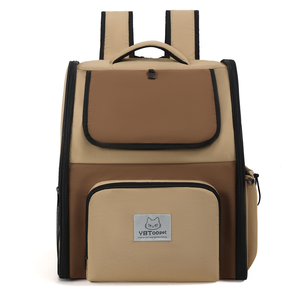 Pet <b>Backpack</b> Carrier Soft-Sided Oxford Material Breathable Zipper Closure Beige Color 45x39x6cm for <b>Cats</b> - Product Image 2