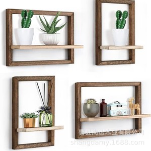 Retro wooden square picture frame wall <b>rack</b> for home living room wall storage <b>rack</b> for bedroom wooden decorative <b>shelf</b> - Product Image 1