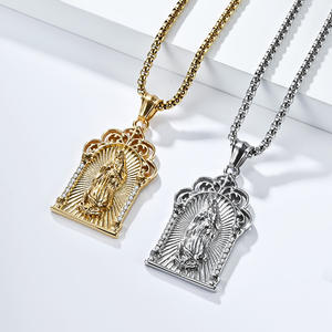 Collar con Colgante de la Virgen María, Acero Inoxidable, Chapado en Oro, Joyería Unisex Estilo Hip Hop, Diseño para Regalo - Product Image 1