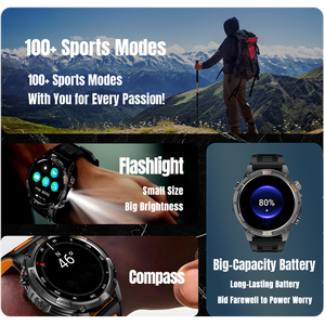 Montre connectée de sport en plein air YK15, GPS, boussole, fréquence cardiaque, lampe de poche, appels Bluetooth, notification de messages, suivi du sommeil, montre connectée pour hommes - Product Image 5