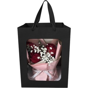 <b>Black</b> kraft paper <b>gift</b> bag with transparent window and handle, customizable according to your needs - Product Image 3