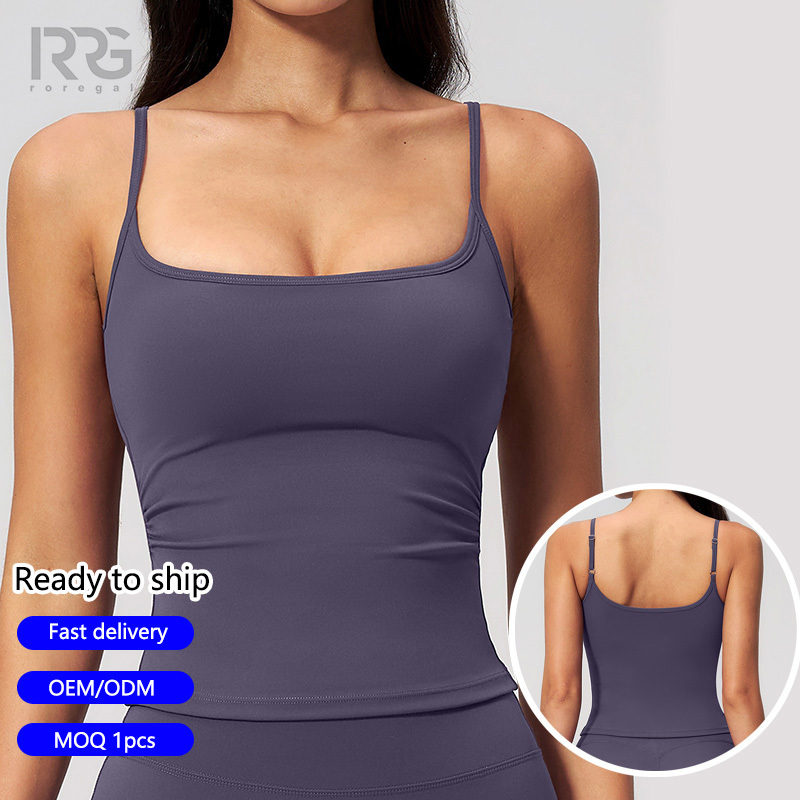 Roregal New Brushed Quick-Dry Adjustable Shoulder Strap Tank Top Women's Slim Fit Sports Yoga Vest with Chest Pad