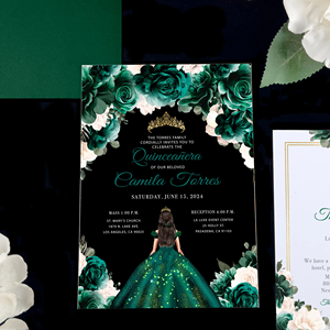 Vert émeraude <span class=keywords><strong>Princesse</strong></span> Robes Impression Invitaciones De 15 Aos De Acrilico Quinceanera XV <span class=keywords><strong>D</strong></span>écorations Acrylique Invitations <span class=keywords><strong>Carte</strong></span> - Product Image 1