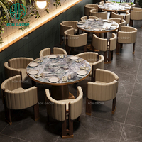 Juego de Sillas de Madera y Cuero Personalizadas para Cafetería, Hotel y Comercio, Mesa Cuadrada de Mármol para Restaurante, Directo de Fábrica Ron Group