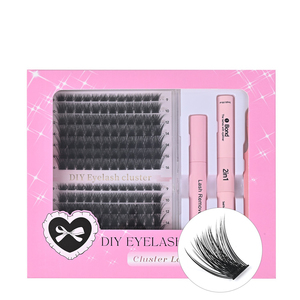 Vente en gros des faux cils segmentés en volume à cluster unique les plus populaires, 14 rangées, 30-60D, ensemble avec colle, pinces, kit d'outils - Product Image 2