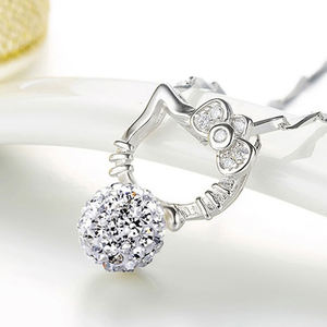 Collier pendentif chat avec nœud en zircon et boule, bijoux pour fille, charme Hello Kitty pour femmes, chaîne en boîte, tendance - Product Image 2