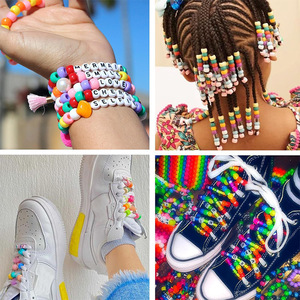 Kit de perles en plastique à gros trous, 64 couleurs, pour la création de bijoux DIY pour enfants, avec ficelle et perles lettres - Product Image 4