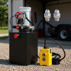 Bomba hidráulica de doble acción de 3200 PSI y 12 V, unidad de potencia de acero de 12 cuartos para elevación de remolques y coches - Product Image 2