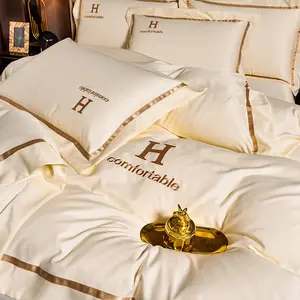 New 60S Washed Silk Four-Piece Set Light Luxury Embroidery Ice Quilt Cover Bed Sheet y Sleep Sets Wholesale