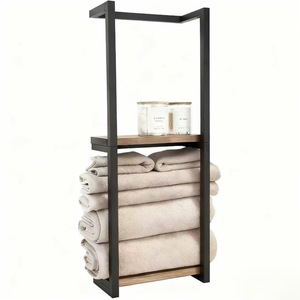 Toallero de baño Jinsheng de 2 niveles, organizador de pared con estante de madera para almacenamiento de toallas de baño - Product Image 1