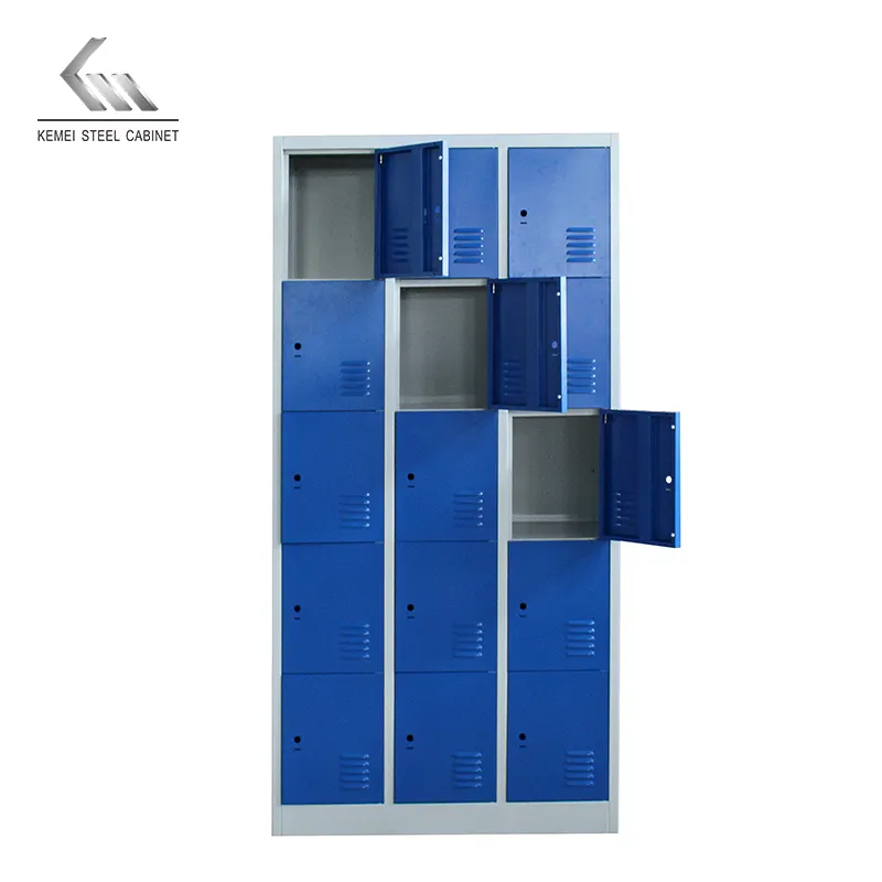 Armário de metal para roupeiro, armário com 15 portas para hotel/estudantes/escola, fechadura de aço