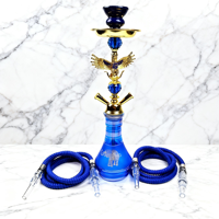 Ensemble de chicha de luxe avec décor d'aigle, chicha à trois tuyaux, design bleu et or, chicha élégante, chicha en verre de qualité supérieure
