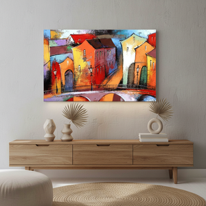 Impresión Artística en Lienzo con Vista Urbana Colorida Estilo Vitral Moderno, Lienzo Enrollado - Product Image 3
