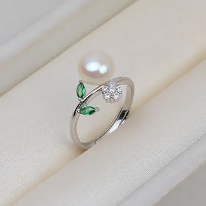 S925 Silver Open Female Leaf <b>Ring</b> Adjustable DIY <b>Pearl</b> Accessories for Sizes 5-6 2698 - Product Image 3